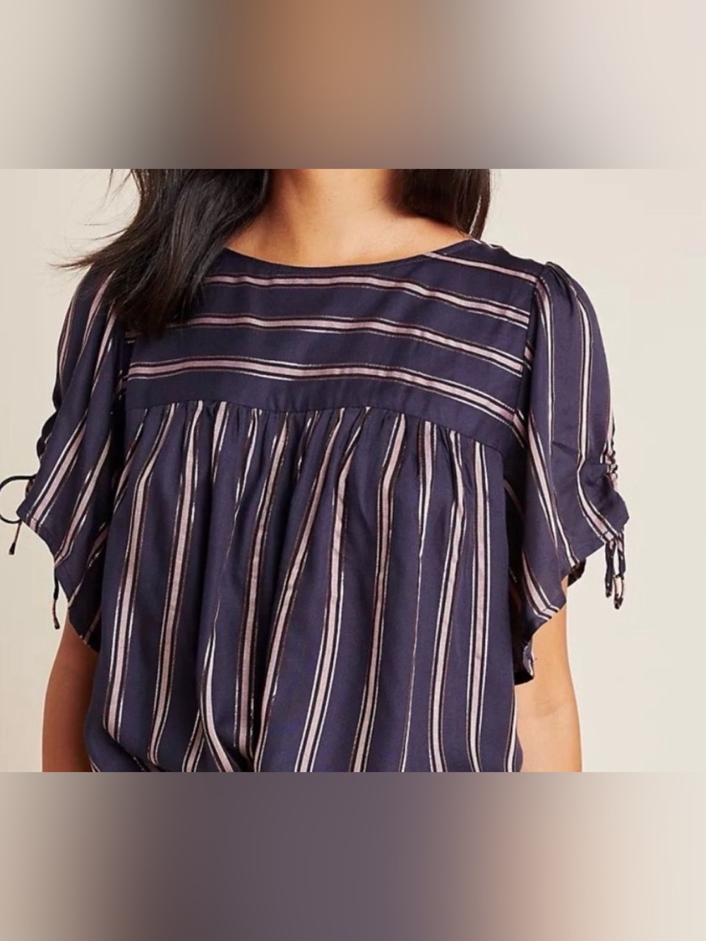 Anthropologie large Navy Striped boho top